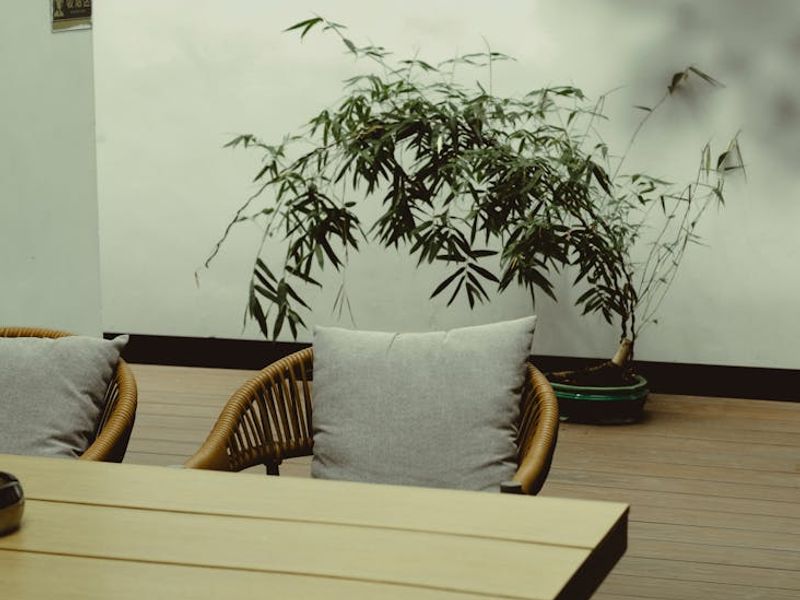 A calm and open space suitable for home workouts, with natural light.